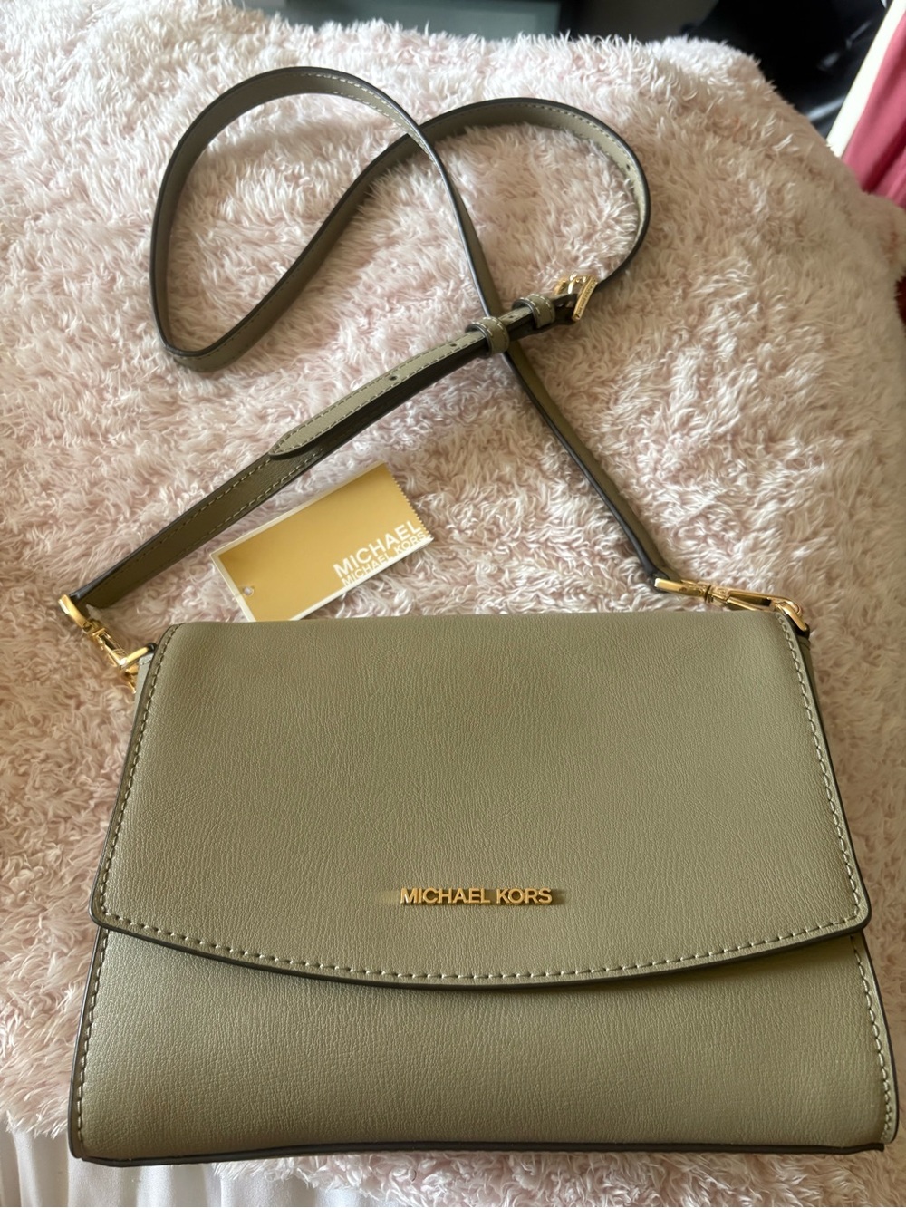Michael Kors Sage Green Leather Crossbody Bag with Gold Hardware
